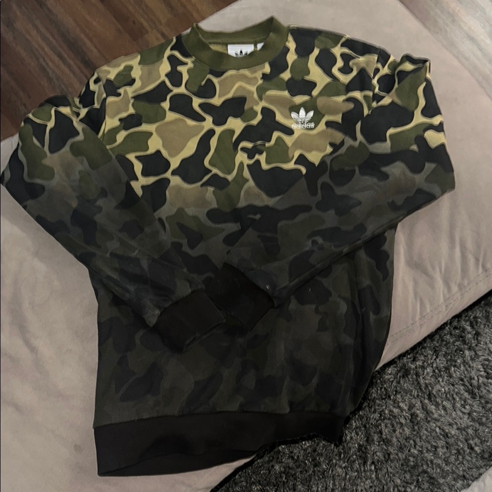 Adidas Green and Black Crewneck Sweater Camouflage Design